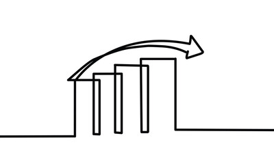 Continuous line drawing of graph business icon. Business growth, bar chart, arrow up. object one line, single line art, simple line style