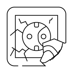 damaged socket line icon vector. damaged socket sign. isolated contour symbol black illustration
