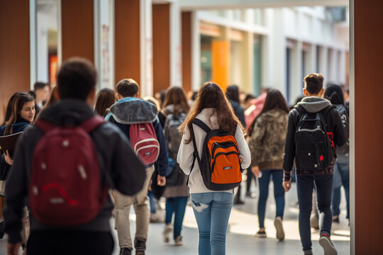 Students walking into school through the gate
