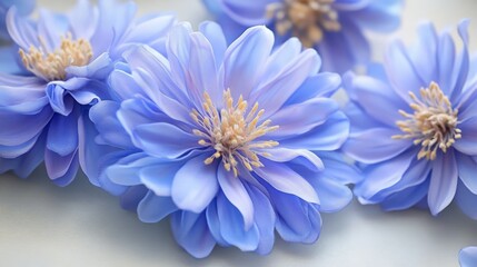 Obraz premium Close-up of beautiful blue flowers in full bloom with delicate petals and intricate details, showcasing nature's pure elegance and charm.