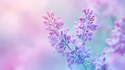 Obraz premium Close-up of delicate purple flowers with a soft pastel background, capturing the essence of spring and natural beauty.
