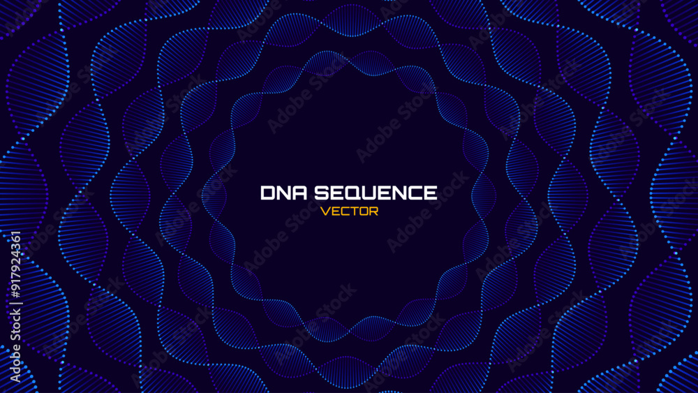 Aufkleber abstract blue dna molecule helixes circle frame. gene editing genetic engineering concept. geometric