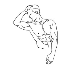 Continuous One Line Drawing of Naked Male Figure. Man Body Nude Drawing. Nude One Line Abstract Portrait. Minimalist Design. Vector EPS 10.	