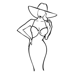 Woman Elegant Silhouette Line Art Drawing. Female Figure Creative Contemporary Abstract Line Drawing. Beauty Fashion Female Body Vector Minimalist Design for Wall Art, Print, Card, Poster.