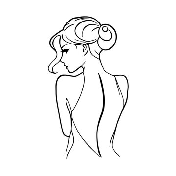 recommend clip art: Elegant Female Silhouette Abstract Line Art Drawing. Woman Back Fashion Style Black Sketch Isolated on White Background. Female Figure Abstract Minimalist Silhouette. Vector EPS 10