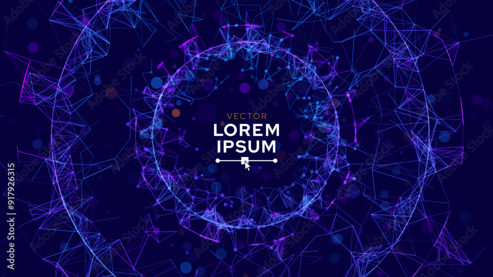 Aufkleber Abstract Connected Dots And Lines Circle Frame Banner. Concept of AI Technology. Digital Data Flow Motion. Communication and Technology Network Connect Concept. Vector Illustration.