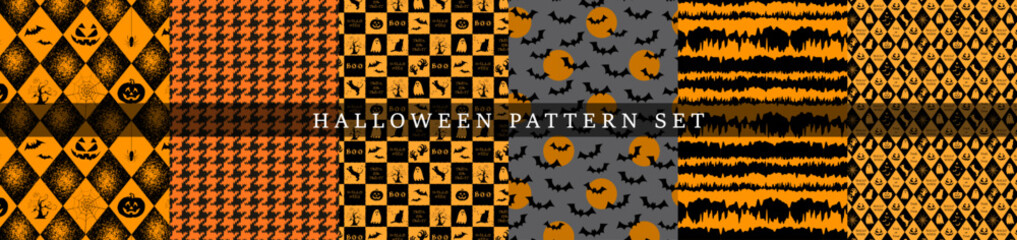 6種類のハロウィンのシームレスパターン Halloween seamless pattern