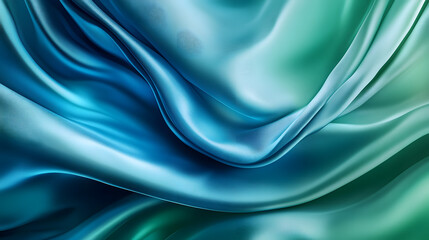 Obraz premium Elegant blue green background. Silk satin with soft wavy folds. Banner.
