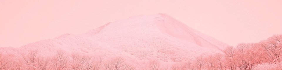 Obraz premium Dreamy Pink Mount Fuji Landscape: Majestic Peak Surrounded by Blooming Cherry Blossoms in Anime-Style Illustration. Blending Winter Snow and Spring Revival for Creative Marketing, Book Art, and Cultur