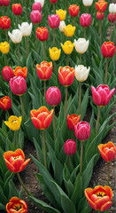 red and yellow tulips in the garden