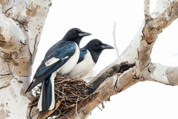 magpies on a nest