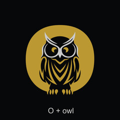 Owl and capital letter concept for initial logo or brand name, suitable for animal mascot, education, symbol and others.