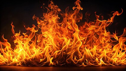 Fototapeta premium Vibrant orange flames erupt against a dark, gradient backdrop, filling the frame with intense heat and light, evoking a sense of passion and energy.