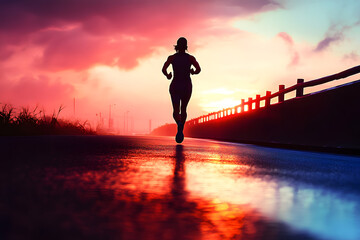 Fototapeta premium Athlete running road silhouette