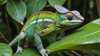 Camouflaged Chameleon in Lush Tropical Setting