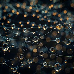 Obraz premium Intricate Dew Covered Spider Web with Reflections and Patterns in Macro Photography