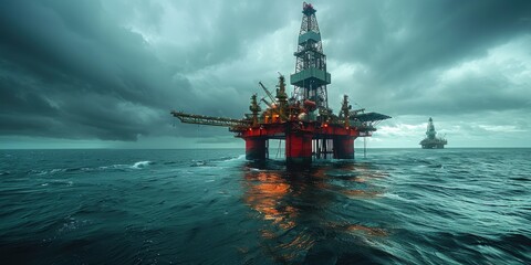 Obraz premium Oil Rig in Stormy Sea