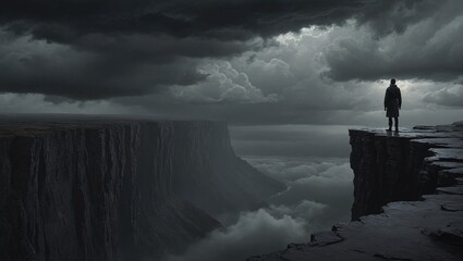 Desolate Hope Person Standing at Cliffs Edge in Moody Digital Painting