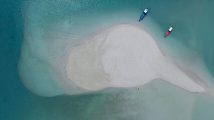 The tropical Summer with Sand bank  while relaxing on vacation as white sand beach  in the lagoon background