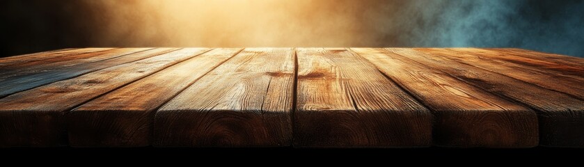 Inviting Natural Wooden Table Banner with Empty Space for Text Illustration