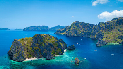 Naklejka premium Coron, Palawan, Philippines, aerial view of beautiful lagoons and limestone cliffs.
