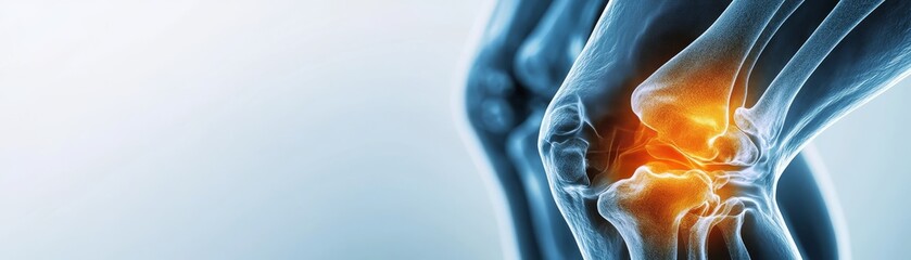 Painful Knee Arthritis X-ray Visualization with Clear Space for Text on White Background - Close-up Studio Shot from Side