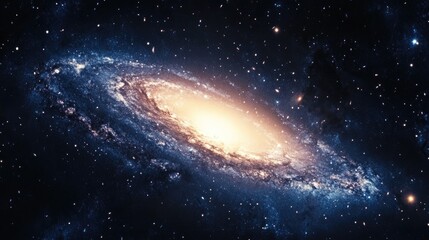 Fototapeta premium A captivating view of a galaxy in the universe, with its swirling stars and bright core highlighted against the dark backdrop of space.
