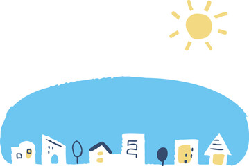 シンプルな街並みの風景と太陽