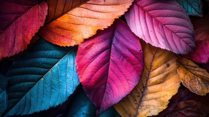 Vibrant autumn leaves texture in close-up
