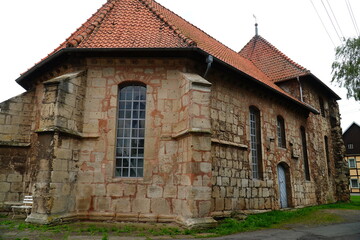 The St. Marien or Rose Church in the small village Elende. It was built in 1419 as a large pilgrimage church dedicated to the Virgin Mary. Elende Bleicherode, district Nordhausen in Thuringia, Germany