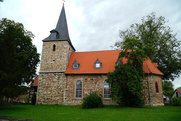 The Romanesque church of Saint Johannis in Nohra is an important small sacral building. The hall church was built in the 13th century. Nohra Bleicherode, district of Nordhausen in Thuringia, Germany.