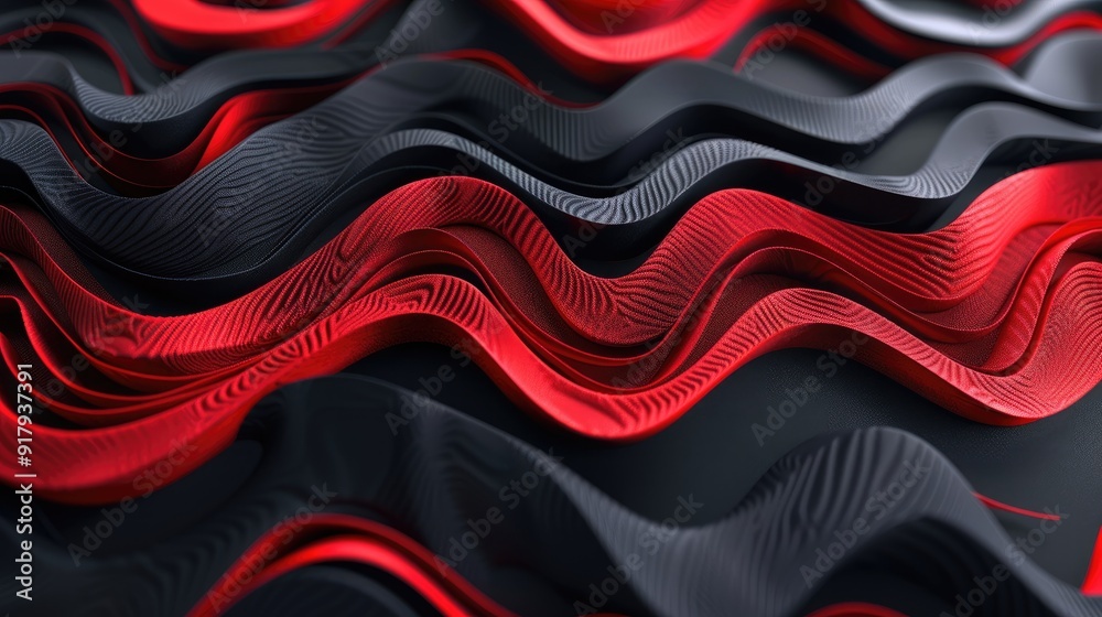 Wall mural abstract black and red pattern and background poster with dynamic waves