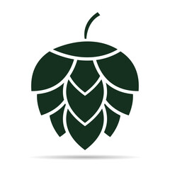 Hop icon beer shadow cone leaf sign,pub herb design, nature seed vector illustration