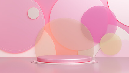 Stage kids cute sweet dream podium luxury pink playground. circle float colorful or wall decoration. performances show festival fun kid room. Display fashion, cosmetic or beauty. 3D Illustration.