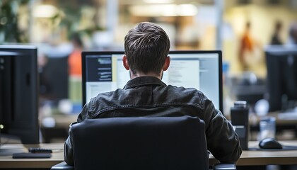 Man Working on a Computer in an Office