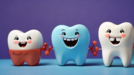 Obraz premium A cheerful family of teeth against a blue backdrop
