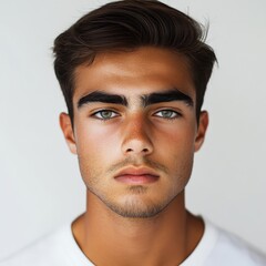 Obraz premium Young man with striking features and captivating gaze indoors