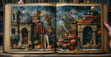 Fototapeta premium a book with a painting of books. 