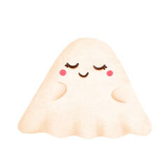 A hand-drawn cute ghost cartoon perfect for Halloween-themed graphics. With its friendly smile and playful design, this ghost adds a fun and whimsical touch to any creative project or festive celebrat