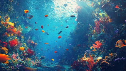 Naklejka premium A vivid underwater scene capturing the essence of the tropical undersea world, with vibrant fish and coral reefs.