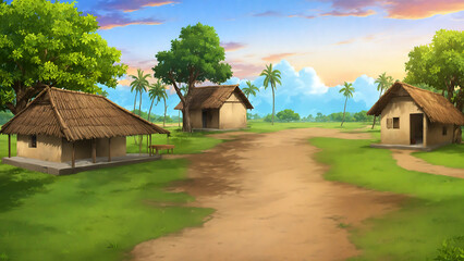 Beautiful rural village house, Indian village background for cartoon