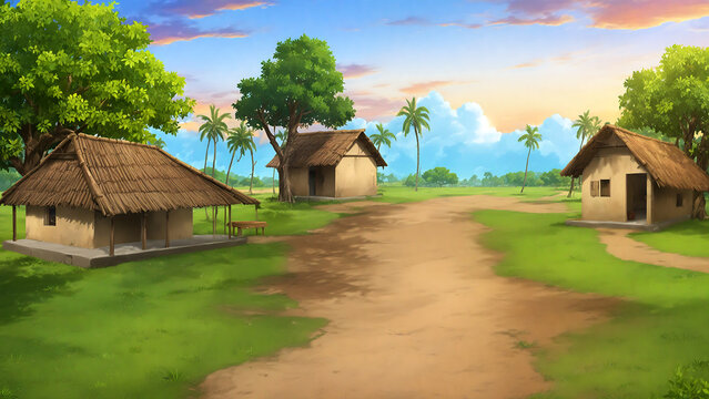 Beautiful rural village house, Indian village background for cartoon