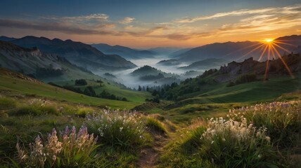 Fototapeta premium sunset in the mountains