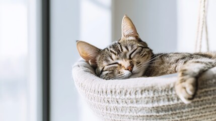 Cat resting peacefully in a cozy bed indoors during the day