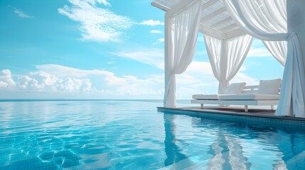 Naklejka premium Serene Poolside Cabana Beckons for Relaxation and Rejuvenation