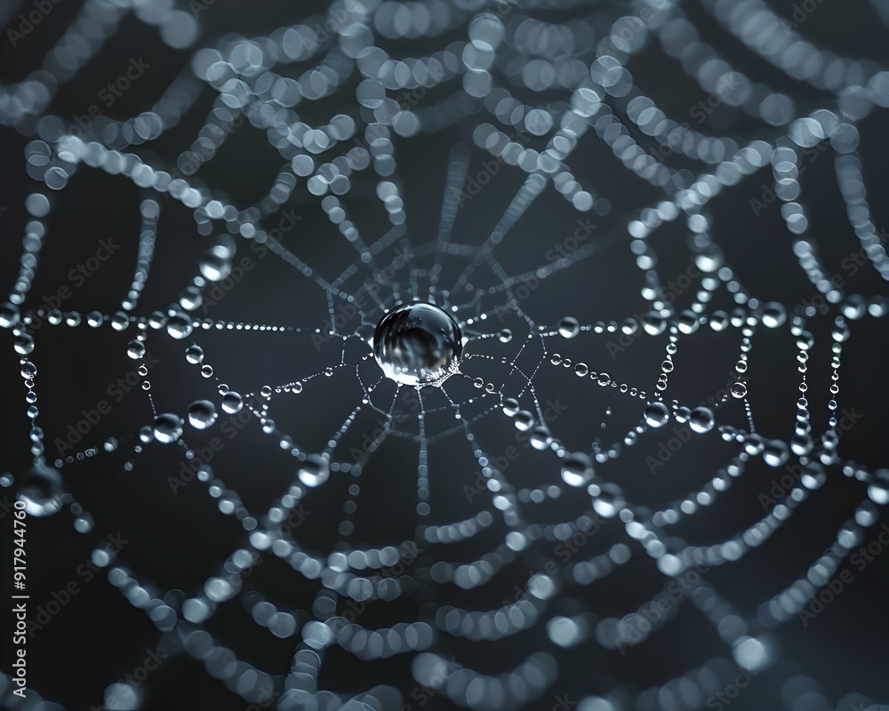 Poster exquisite raindrops on intricate spider web showcasing nature s delicate beauty