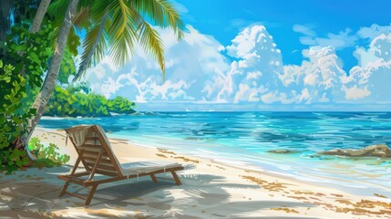 Art Tropical paradise beach with a sun-lounger facing the blue sea
