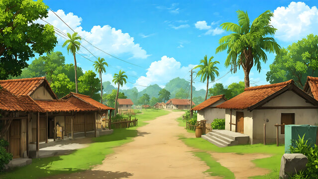 Beautiful rural village house, Indian village background for cartoon