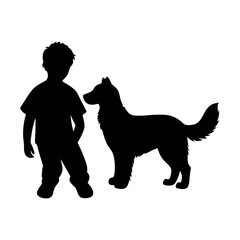 a boy with his dog are playing vector silhouette