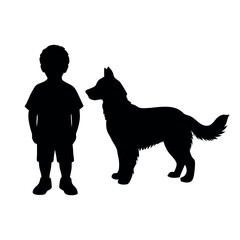 a boy with his dog are playing vector silhouette